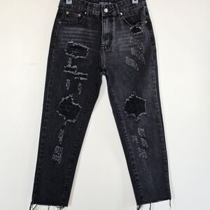 15 NASTY GAL COLLECTION DISTRESSED ANKLE CROPPED FADED BLACK DENIM SIZ